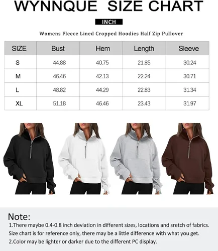 Vista 6 de WYNNQUE Womens Half Zip Cropped Pullover Sweatshirts Fleece Quarter Zipper Hoodies Winter Clothes Sweaters Thumb Hole