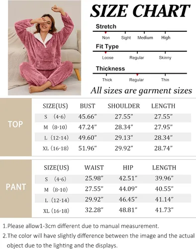 Vista 4 de Flygo Conjunto de pijama de forro polar mullido para mujer, ropa de dormir de franela de felpa