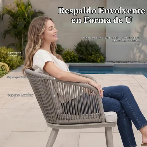 Vista 3 de PURPLE LEAF Juego de muebles para patio de 7 piezas, juego de mesa y sillas de mimbre para exteriores, marco rectangular de aluminio para jardín