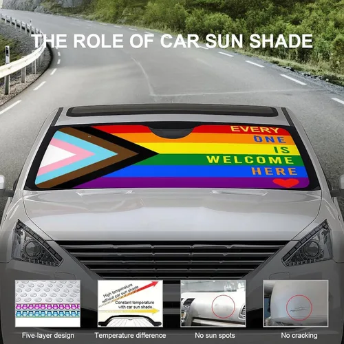 Vista 6 de Progress Pride Flag Rainbow Gay Lesbian Transgender Bisexual LGBTQ Car Windshield Sunshade Front Blocks Window Sun Visor Protector Cover Accessories