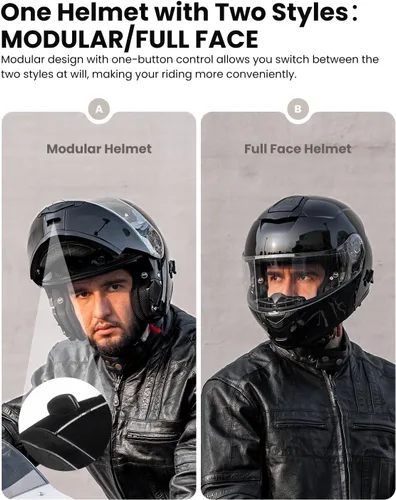 Vista 3 de ILM 159BT - Casco modular de motocicleta Bluetooth para 2-3 conductores, intercomunicador, cara completa, casco abatible DOT con máscara facial
