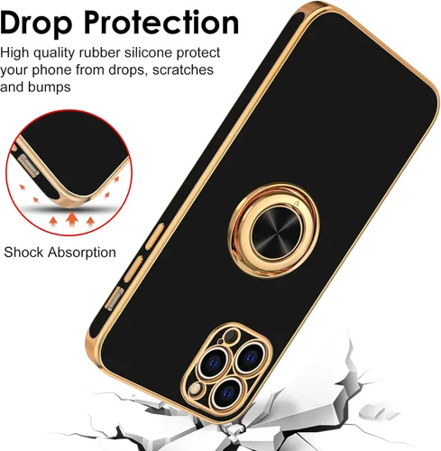 Vista 7 de Hython Funda para iPhone 12 Pro con soporte de anillo [soporte de anillo giratorio de 360° con soporte magnético] chapado de lujo en oro rosa suave