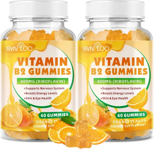 Vista 8 de Gomitas de vitamina B2 – Riboflavina de 400 mg para niños y adultos, alivio de la migraña y alivio del dolor de cabeza, veganas, sin azúcar, sabor