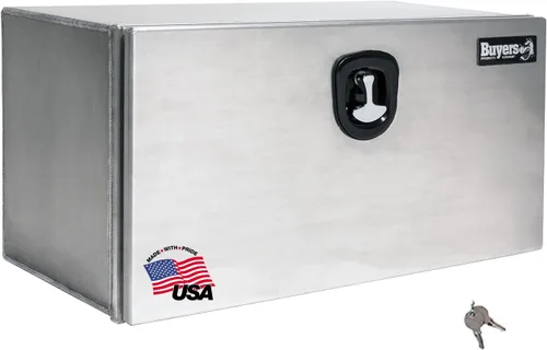 Vista 9 de Buyers Products 1706500 - Caja de aluminio para debajo de la carrocería de camión plateada con puerta de banda de rodadura diamantada, 18x18x24