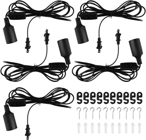 Vista 7 de Kit de luces colgantes enchufables, luces colgantes retro con cable enchufable, lámpara colgante industrial E26 E27, cable de 9.8 pies