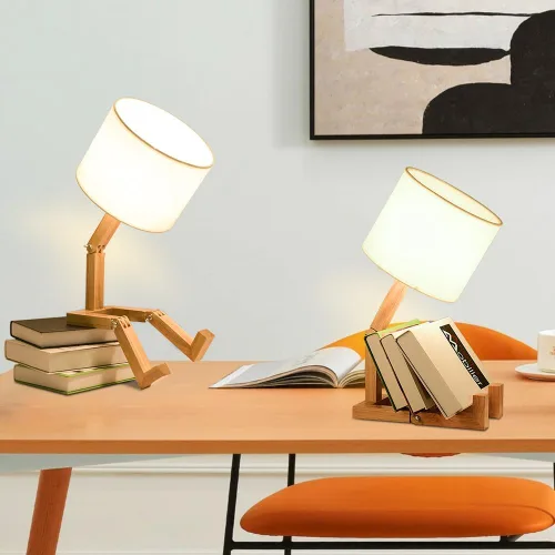 Vista 9 de Lámpara de mesa robótica, bonita luz de noche, brazos y patas de madera ajustables, bonita lámpara de escritorio, iluminación de noche novedosa