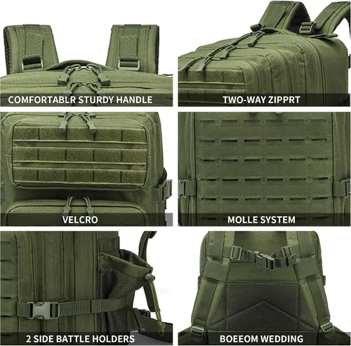 Vista 4 de Mochila táctica militar 45L/25L Paquete de asalto de 3 días Molle Daypack Mochila de senderismo para hombres y mujeres