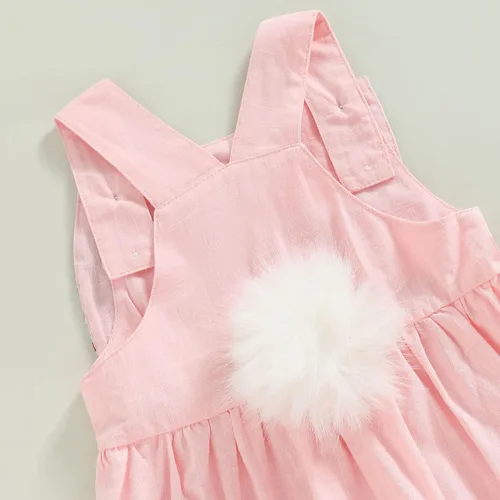 Vista 6 de Traje de Pascua para bebé niña, overol vintage y orejas de conejo, vestido de hermana con cola