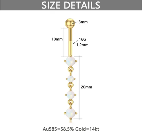 Vista 5 de MRENITE Anillos de ombligo de oro sólido de 14 quilates para mujer, anillos de ombligo transparentes de 16 G, circonita cúbica y ópalo, joyería