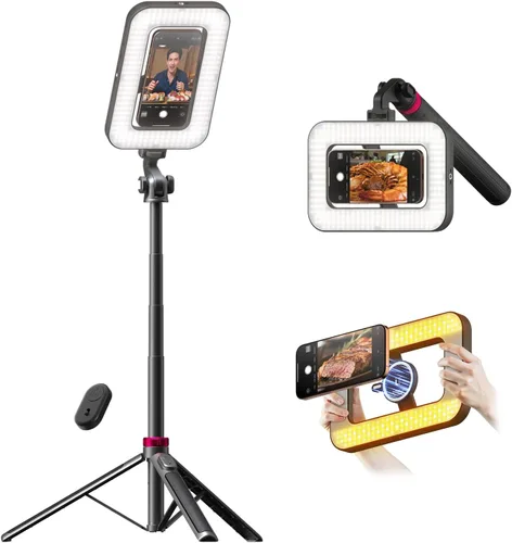 Vista 9 de Luz de anillo para selfie con soporte y soporte para teléfono, soporte de teléfono aéreo con luces de anillo de 10.5", luz circular de escritorio