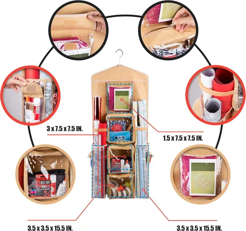 Vista 6 de Bolsa de regalo colgante de doble cara y organizador de papel de regalo (beige)