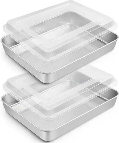 Vista 9 de TeamFar Molde para hornear con tapa, bandeja rectangular de acero inoxidable para lasaña de 9.3 x 7 pulgadas con tapa para cacerolas de brownies