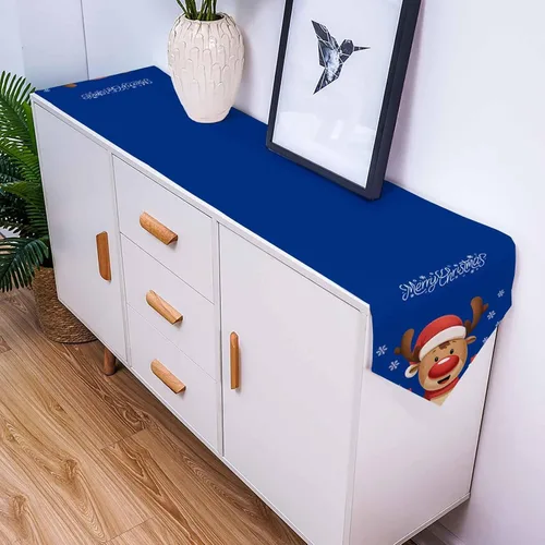 Vista 5 de Camino de mesa azul con alce navideño – 120 pulgadas de largo, copo de nieve de invierno, decoración de mesa de comedor para cocina, granja, Alce