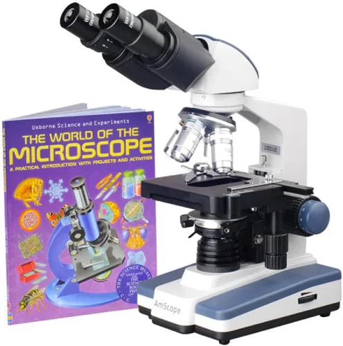 Vista 8 de AmScope Serie B120 Microscopio compuesto binocular LED para estudiantes y profesionales - Aumento 40X a 2500X - Incluye cámara USB 2.0 de 0.3MP