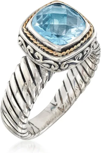 Vista 3 de Ross-Simons Anillo estilo bali de topacio azul cielo de 2.30 quilates en plata de ley de 2 tonos, Gema, Topacio