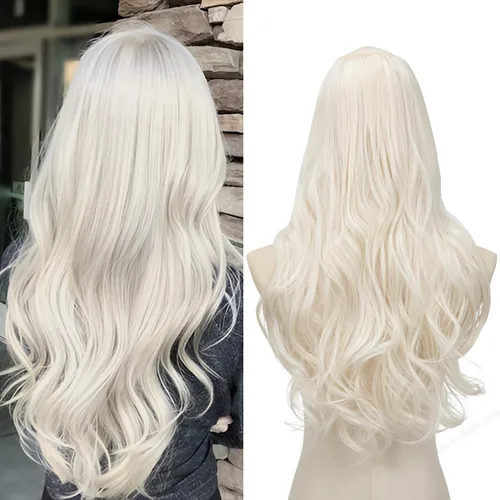 Vista 7 de SARLA Extensiones de cabello sintético con clip, parte en U, largo, ondulado, rizado, grueso, de cabeza completa, para mujer, rubio playa, 24 Playa