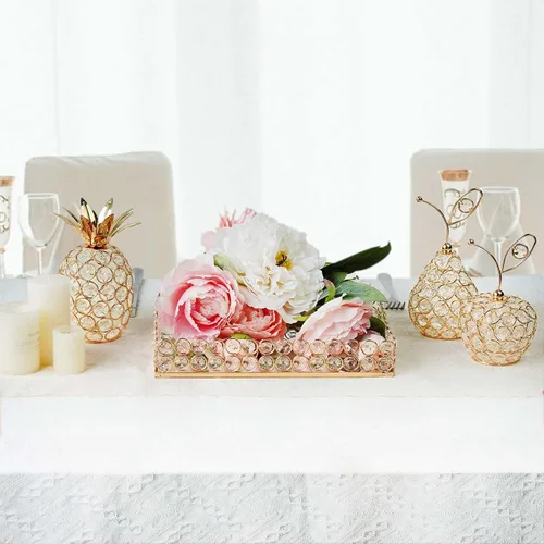 Vista 4 de Elegantes bandejas decorativas y juego de 4 piezas de frutas de cristal, soporte para velas de té de cristal, centros de mesa de boda