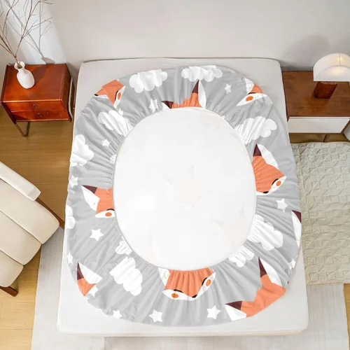 Vista 5 de Erosebridal Juego de ropa de cama de zorro para niños, sábana bajera ajustable de zorro de dibujos animados para niños y niñas, decoración