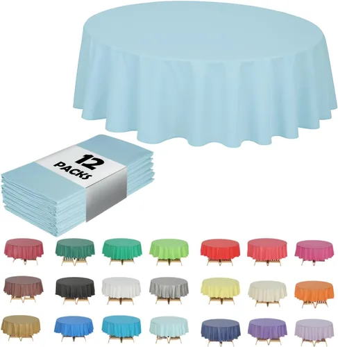 Vista 55 de Evershine - Mantel de plástico resistente y reutilizable, paquete de 12 unidades (redondo, 84 pulgadas, aguamarina)