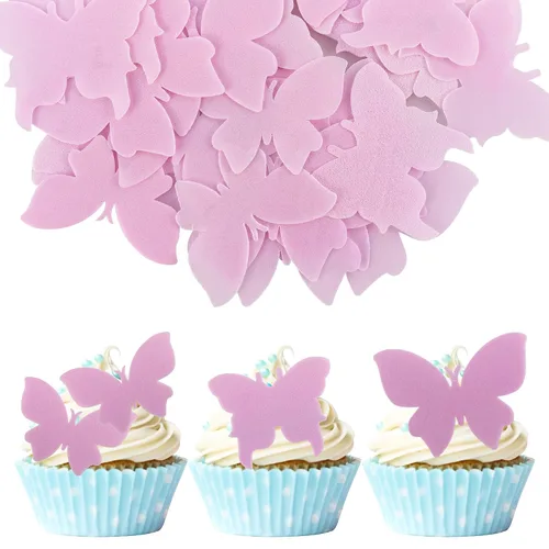 Vista 8 de Gyufise 40 adornos comestibles de mariposa para cupcakes, decoración de tartas, pasteles de boda, fiesta de cumpleaños, decoración de alimentos