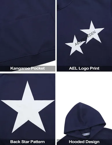 Vista 5 de Aelfric Eden Sudaderas con capucha Y2k con estampado de estrellas, de gran tamaño, con cuello redondo de los años 90, sudadera de manga larga