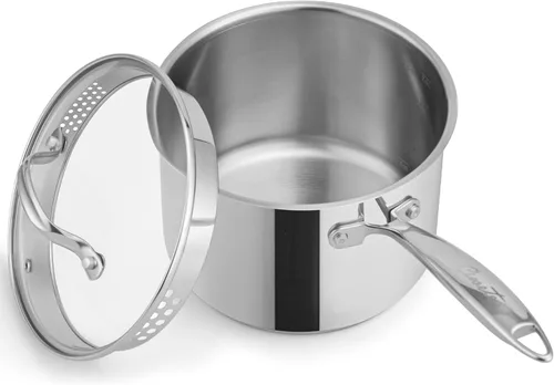Vista 11 de Ciwete - Sartén de 2 cuartos con tapa, cacerola de acero inoxidable de tres capas de 2 cuartos con tapa de acero inoxidable, 2 líneas de medición