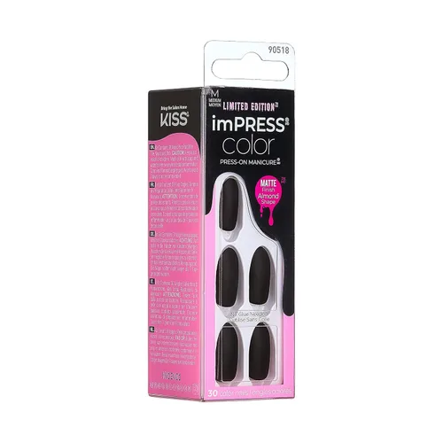 Vista 6 de imPRESS Uñas postizas a presión de color, Halloween, sin necesidad de pegamento, negras, almendra mediana, 33 unidades.