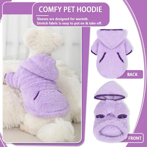 Vista 8 de Suéter de forro polar con capucha para perro, suéteres cálidos de terciopelo mullido, ropa de invierno para perros pequeños, hembra, niño, abrigos