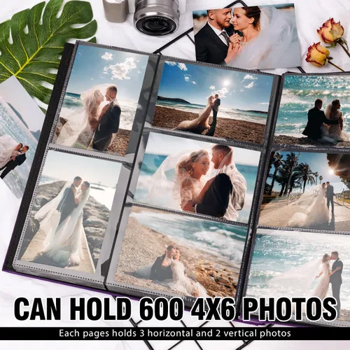 Vista 4 de Álbum de fotos 4x6 600 fotos, funda de piel de gran capacidad extra, contiene 600 imágenes horizontales y verticales de 4x6, regalo conmemorativo