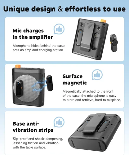 Vista 6 de Tearstone Amplificador de voz para profesores con micrófono de solapa magnético inalámbrico, altavoz recargable portátil Bluetooth, 2 micrófonos