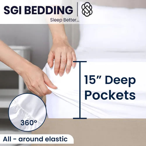 Vista 7 de SGI bedding Sábana Queen de 28 pulgadas con cabecera flexible y parte superior dividida, 100% algodón egipcio - 600 número de hilos, sábanas