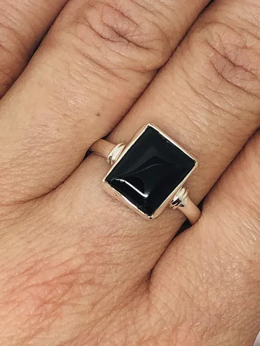 Vista 4 de Anillo cuadrado de ónix negro, plata de ley 925, estilo étnico, vintage, tribal gitano, estilo boho
