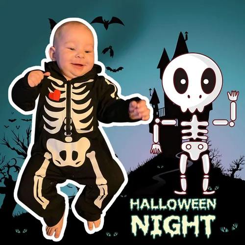 Vista 4 de Ropa de disfraz de esqueleto de Halloween para bebés y niñas recién nacidos