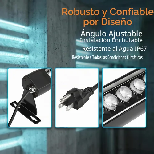 Vista 6 de Luz de pared RGB para exteriores, enchufable, 120 V, 4 pies, IP67, control remoto RF, 1 paquete