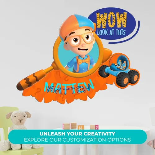 Vista 2 de EGD Nombre personalizado Blippi Kids Wall Decor I Nombre personalizado para la decoración de la habitación de tu bebé, decoración de guardería