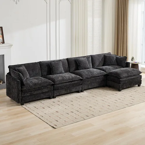 Vista 263 de Sofá seccional modular verde de 111.5", sofás seccionales grandes de 3 plazas para sala de estar, sofá nube oversized de tela chenille con otomana