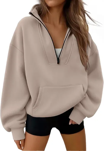 Vista 14 de Trendy Queen - Sudaderas con medio cierrey capucha de gran tamaño, comoda, extragrande, para otoño, Y2K, ropa de invierno, 2024 Gris