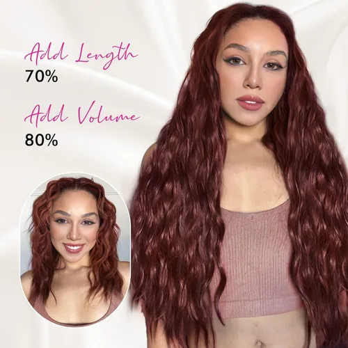 Vista 4 de REECHO Extensiones de cabello con clip, 5 piezas, de 24 pulgadas, de color rubio ceniza, extensiones de cabello con ondas largas y sueltas, HE002