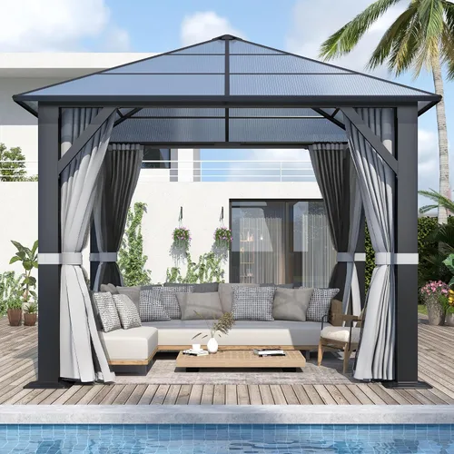 Vista 14 de GARTOO Gazebo de techo rígido para exteriores de 8 x 8 pies con techo doble Negro