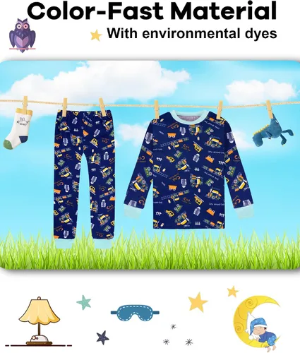 Vista 7 de KOBERO Boys Pajamas 4 Pieces Long Set 100% Cotton Sleepwear Size 18 Months-12 Years