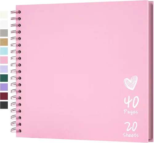Vista 27 de Álbum de recortes de 7 x 7 pulgadas, álbum de recortes DIY de tapa dura de papel kraft, álbumes de fotos, 40 páginas, perfecto para fotos de 4 x 6