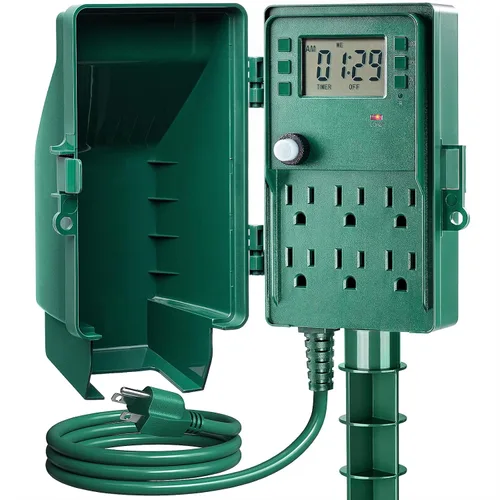 Vista 8 de SURAIELEC Estaca de alimentación para exteriores, temporizador digital programable de 7 días, regleta de alimentación resistente a la intemperie, 6
