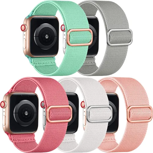 Vista 12 de Adorve - Correa elástica compatible con correas de Apple Watch para hombres Negro/Rosa arena/Verde pino/Starlight/Leopardo