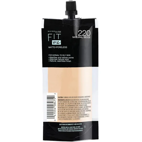 Vista 12 de Maybelline New York Fit Me Matte + Poreless Base Líquida, Formato de Bolsa, 220 Natural Beige, 1.3 onzas 220 Beige natural