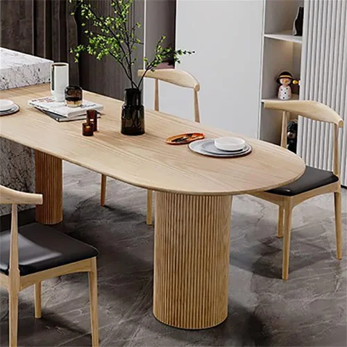 Vista 6 de LAKIQ Mesa de comedor creativa de forma irregular, mesa de cocina de isla de madera maciza, estilo nórdico moderno, mesa de comedor de cocina