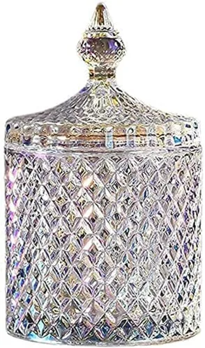 Vista 9 de Rainie Love Home - Juego básico de organización de almacenamiento de alimentos, tarro facetado de diamante de cristal con tapa de cristal, adecuado