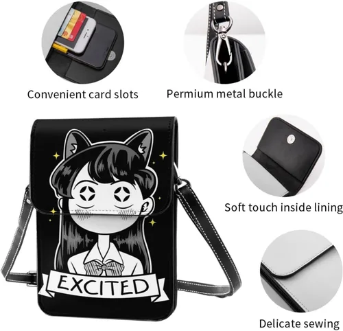 Vista 6 de Haribhakt Anime Komi Can'T Communicate - Bolso cruzado de poliuretano para mujer, bolso cruzado pequeño, bolso de hombro, Negro