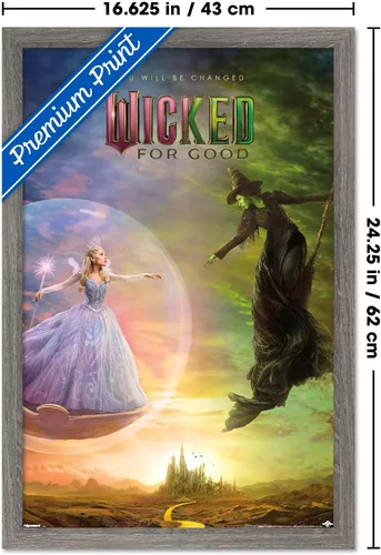 Vista 3 de Wicked: For Good (2025) - Póster de pared de una hoja de burbujas, 22.4 pulgadas de largo x 14.7 pulgadas de ancho, versión enmarcada de madera