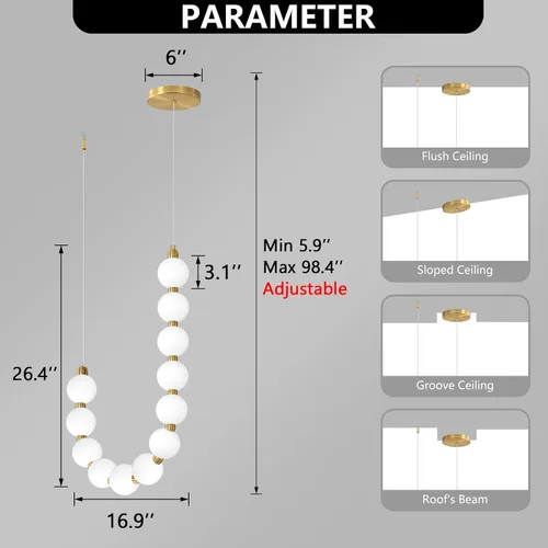 Vista 2 de Candelabros modernos LED regulables, bolas de acrílico, iluminación colgante de techo para sala de estar, comedor, dormitorio, luces colgantes