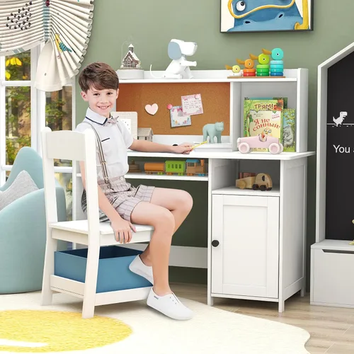 Vista 9 de TaoHFE Silla de Escritorio Azul para Niños, Escritorio para Niños con Almacenamiento y Estante, Conjunto de Escritorio y Silla de Madera para Niños
